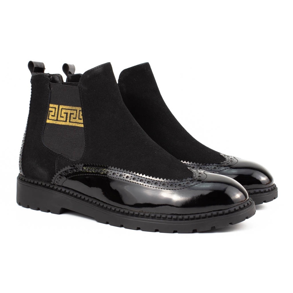 Black Leather Chelsea Boots, Greek Pattern Boots - Picture 5 of 5
